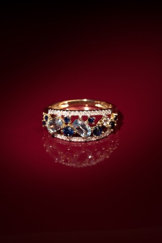Bague Dahra - Or jaune, diamants, topazes et saphirs