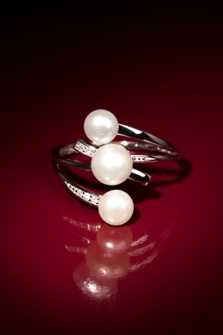 Bague Kawai - Or blanc, diamants et perles de culture