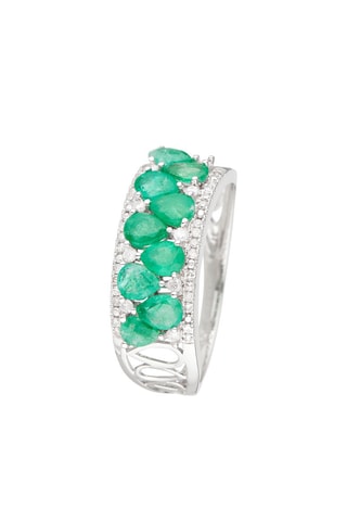 Bague Koh Lipe - Or blanc, diamants et émeraudes