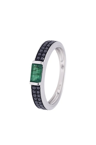 Bague - Or blanc, émeraude et diamants