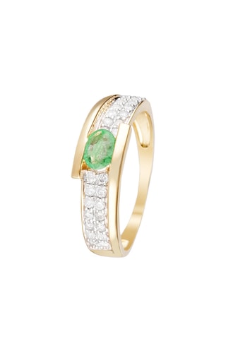 Bague - Or jaune, diamants et émeraude