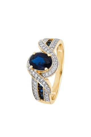Anel Romblon Ouro amarelo, diamantes e safira