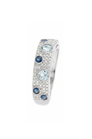 Bague Majunga - Or blanc, diamants, saphirs et topazes