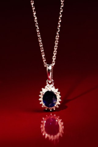 Pendentif Abra - Or blanc, diamants et saphir