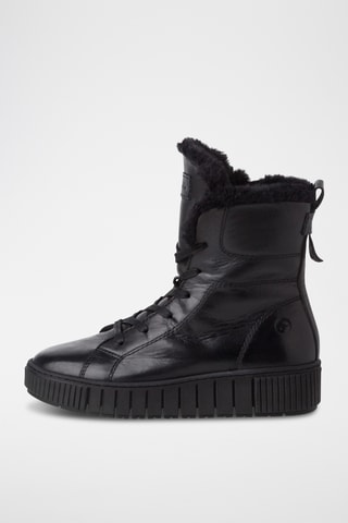 Bottines plateformes fourrées en cuir - Noir