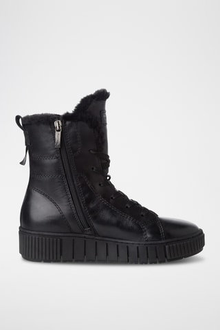 Bottines plateformes fourrées en cuir - Noir