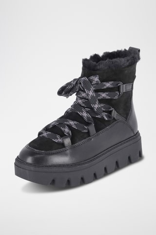 Bottines plateformes fourrées en cuir - Noir