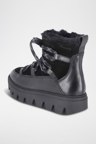 Bottines plateformes fourrées en cuir - Noir