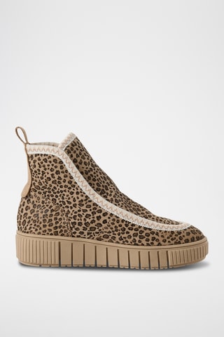 Bottines plateformes fourrées en nubuck - Marron