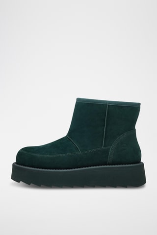 Bottines plateformes fourrées en nubuck - Vert foncé