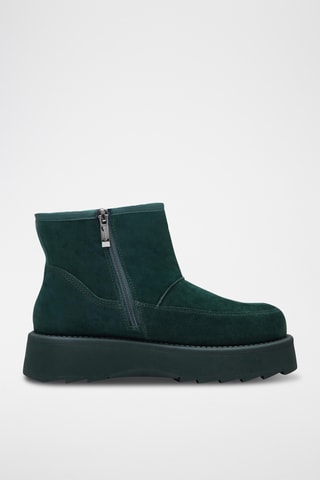 Bottines plateformes fourrées en nubuck - Vert foncé