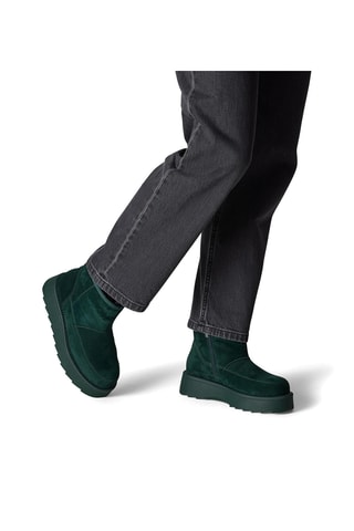Bottines plateformes fourrées en nubuck - Vert foncé
