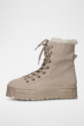 Bottines plateformes fourrées en nubuck - Beige