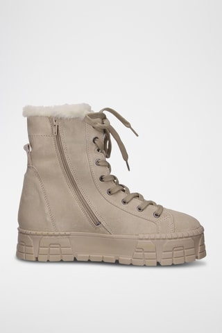 Bottines plateformes fourrées en nubuck - Beige