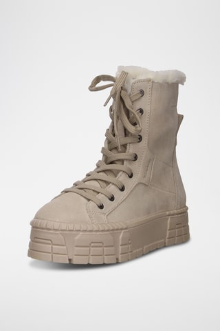 Bottines plateformes fourrées en nubuck - Beige