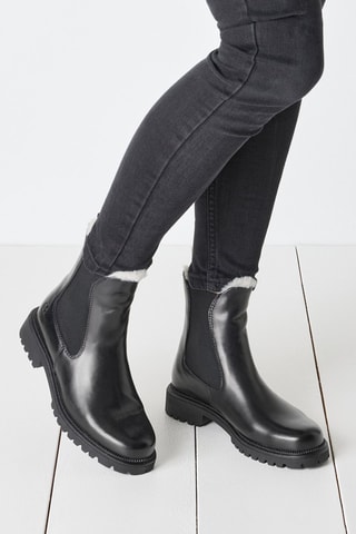 Bottines Chelsea fourrées en cuir - Noir