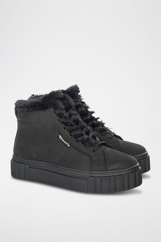 Bottines plateformes fourrées en nubuck - Noir