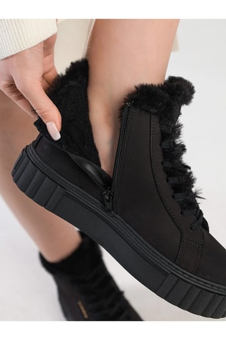 Bottines plateformes fourrées en nubuck - Noir