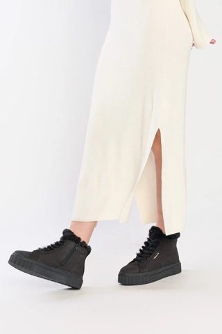 Bottines plateformes fourrées en nubuck - Noir