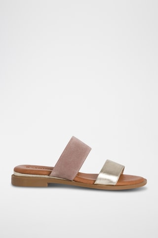 Mules à talons en cuir - Marron et doré