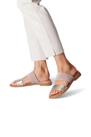 Mules à talons en cuir - Marron et doré