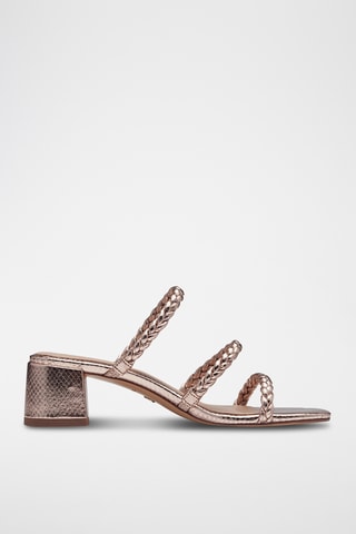 Mules à talons en cuir - Doré rose 