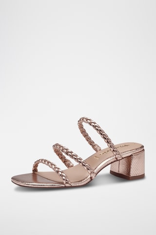 Mules à talons en cuir - Doré rose 