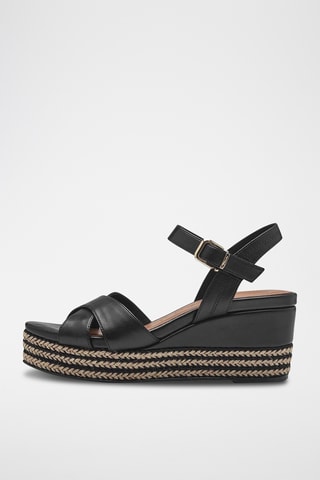 Sandales compensées en cuir - Noir
