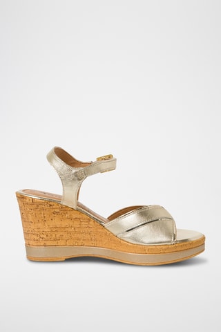 Sandales compensées en cuir - Doré