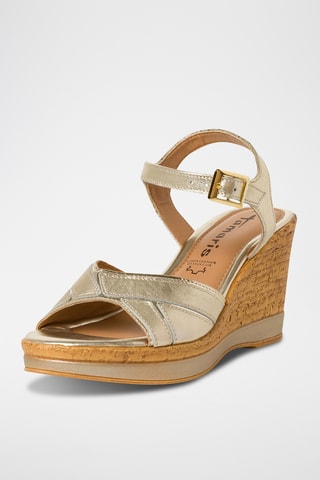 Sandales compensées en cuir - Doré