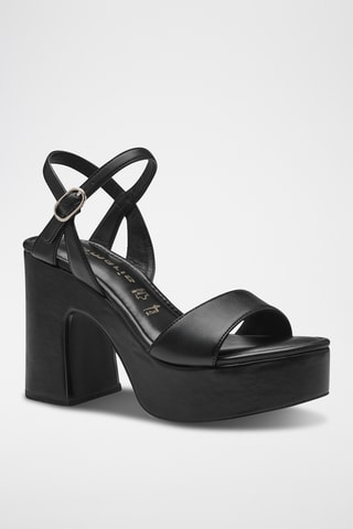 Sandales à talons en cuir - Noir 