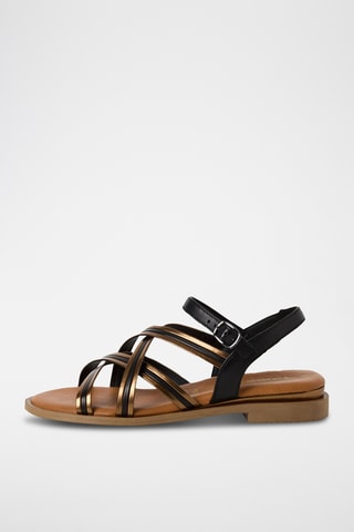 Sandales en cuir - Noir et doré