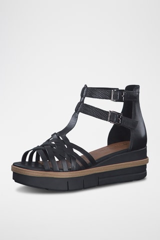 Sandales compensées en cuir - Noir 