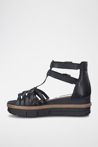 Sandales compensées en cuir - Noir 