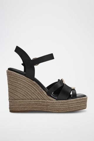 Sandales compensées en cuir - Noir 