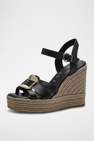 Sandales compensées en cuir - Noir 