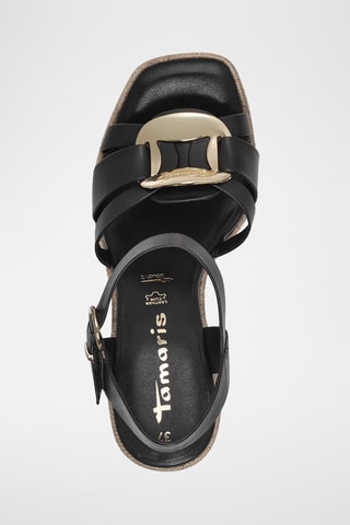 Sandales compensées en cuir - Noir 