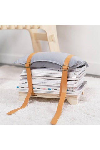Taburete revistero de madera con cintas Simplicity - 30 x 22 x 5 cm - Natural