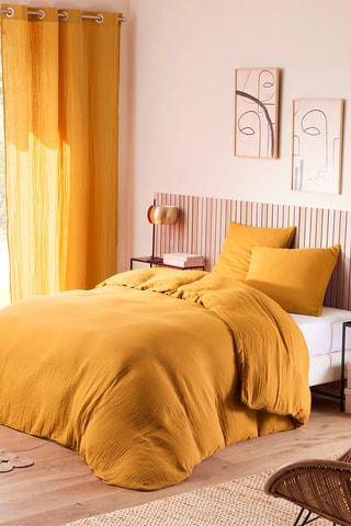Juego de nórdico de gasa de algodón 240 x 220 cm + 2 fundas de almohada 65 x 65 cm Curry