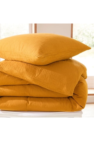 Juego de nórdico de gasa de algodón 240 x 220 cm + 2 fundas de almohada 65 x 65 cm Curry