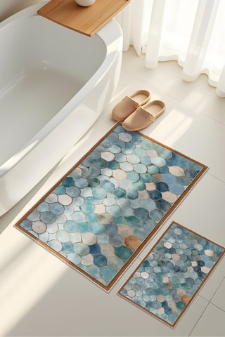 2 alfombras de baño - Azul ­- 50 x 60 cm/60 x 100 cm