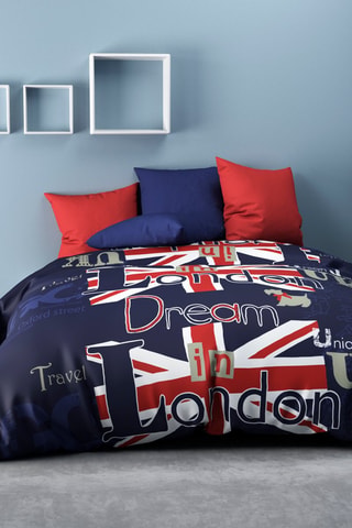 Juego de sábanas Dream in London - Azul marino y rojo