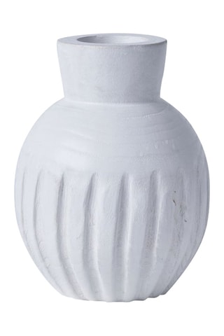 Jarrón de madera de paulonia - 16 x 16 x 21 cm - Blanco