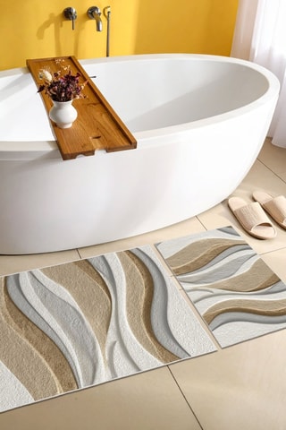 2 alfombras de baño - Beige y blanco - 50 x 60/60 x 100 cm