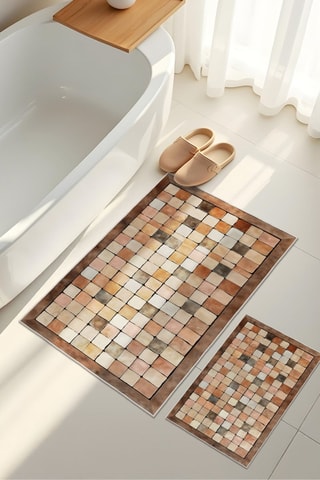 2 alfombras de baño - Naranja y marrón claro - 50 x 60/60 x 100 cm