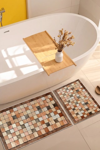 2 alfombras de baño - Naranja y marrón claro - 50 x 60/60 x 100 cm