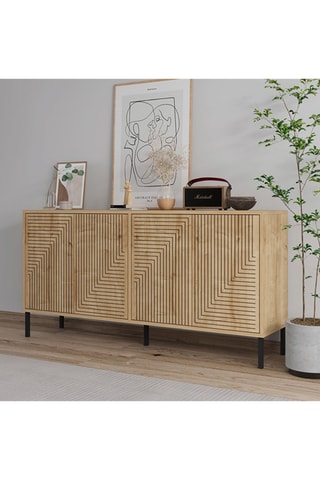 Buffet 4 portes Evolet - Sapphire Oak - 150 x 36 x 75 cm