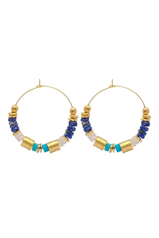 Créoles dorées à l'or fin jaune - Lapis-lazulis, pierres de lune et turquoises
