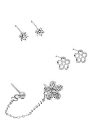 2 paires de puces et 1 boucle d'oreille double Spark - Argenté