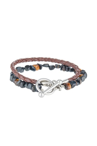 Bracelet Blue Tiger Eye - Cuir et oeils-de-tigre
